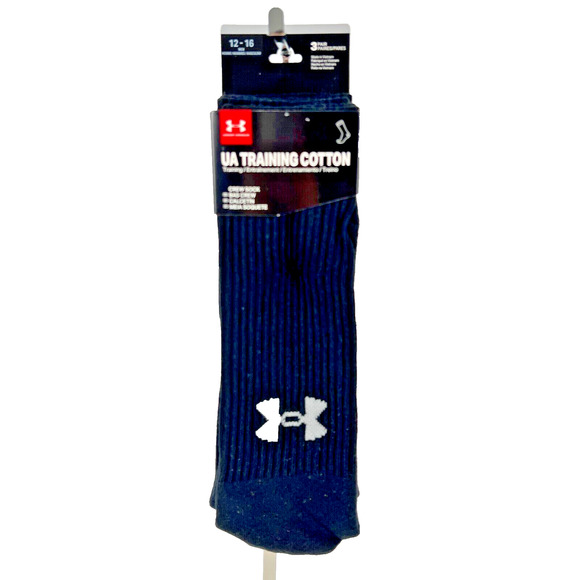 Under Armour Men’s Training Cotton Socks 3 Pairs Crew Black Shoe Size 12 –16 NWT - Picture 2 of 13